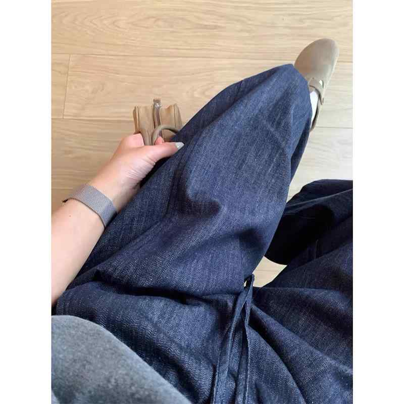 ジーンズ ワイドパンツ レディース 細見え 体型カバー 脚長効果 ハイウエスト ストレート ゆったり 楽..