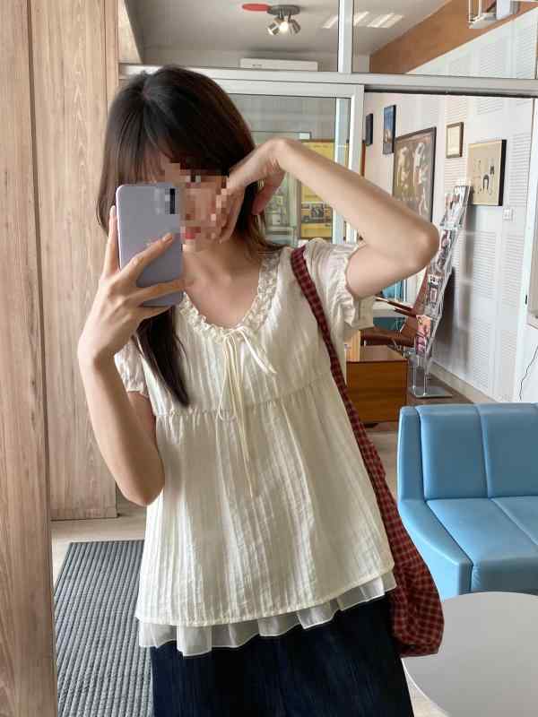 ブラウス レディース 半袖 花柄 レースアップ 爽やか 肌触り良い 上品 きれいめ 大人可愛い カジュアル 普段使い 夏(4.0)