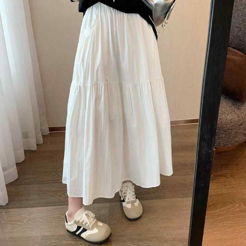 スカート レディース ハイウエスト 体型カバー 細見え a字 Aライン 楽ちん 梨型対応 隠し機能 ポケット付き 夏 ホワイト