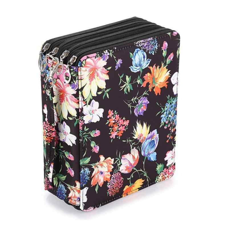 文具収納バッグ 大容量 オックスフォード生地 手提げ 美術绘画用 色鉛筆ケース 4層仕切り 多機能ポーチ