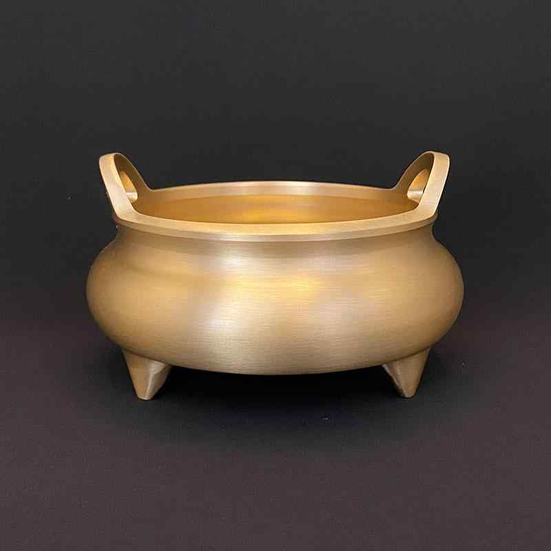 香炉 黄銅製 丸耳型 家庭用 香道 線香 置物 蓋なし 香薫炉 香筒 熏香 インセンスホルダー インテリア雑貨
