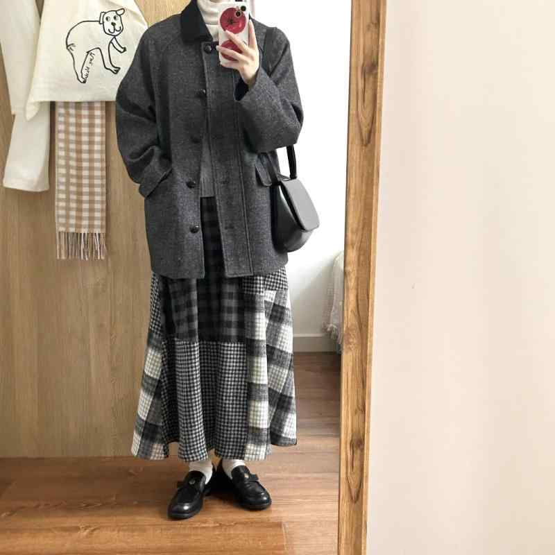 "スカート レディーススカート Aライン チェック柄 ミドル丈 ウエストゴム ゆったり 体型カバー ..