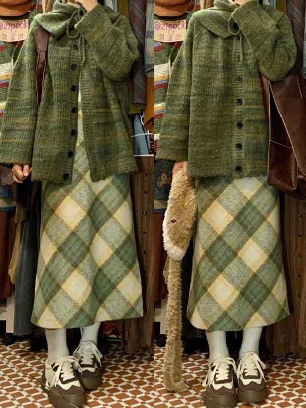 スカート レディース Aラインスカート 格子柄 ハイウエスト 細見え 体型カバー 脚長効果 膝下丈 レトロ..