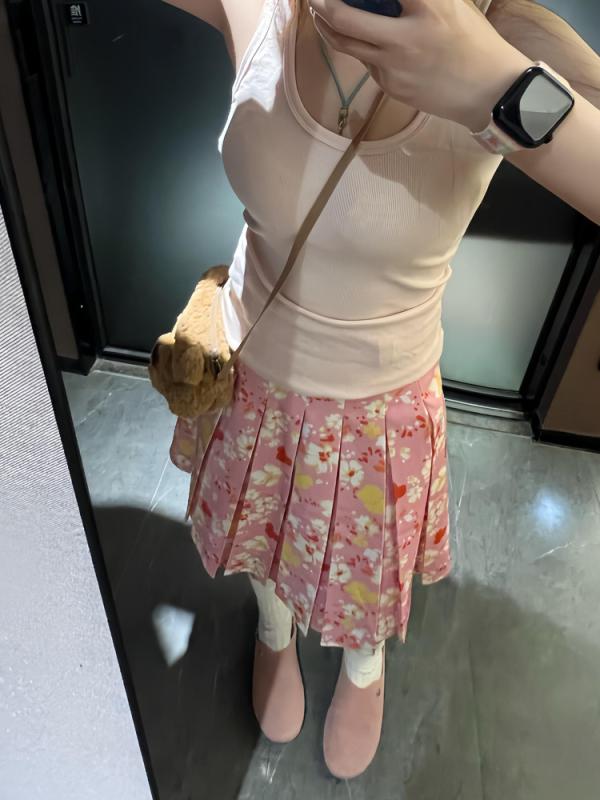 スカート レディース Aライン ハイウエスト 細見え 体型カバー 百搭 Vネック 花柄 レトロ風 ミモレ丈 ..