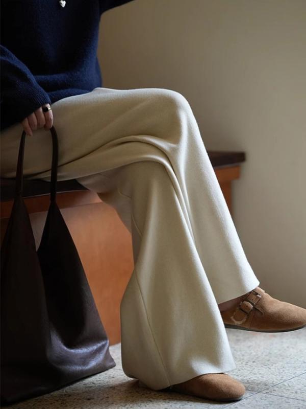 パンツ レディース 細見え 体型カバー 脚長効果 ハイウエスト ストレート ゆったり 楽ちん 針織 秋冬 ..