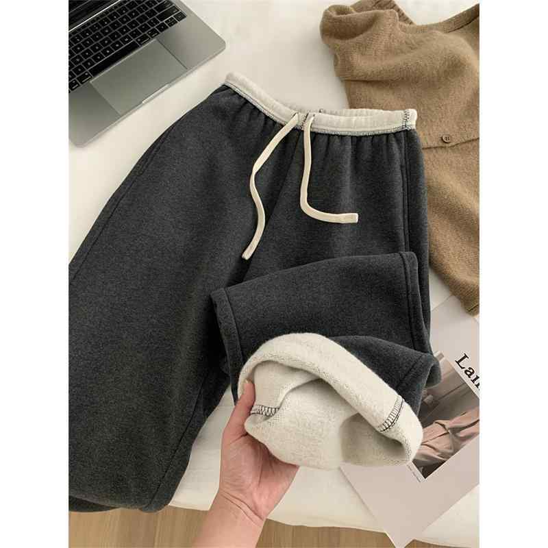 ・素材: コットン・カラー: ブラック【加绒】・サイズ: S,M,L,XL・ウエスト: 高腰・シルエット: ストレート・丈: フルレングス