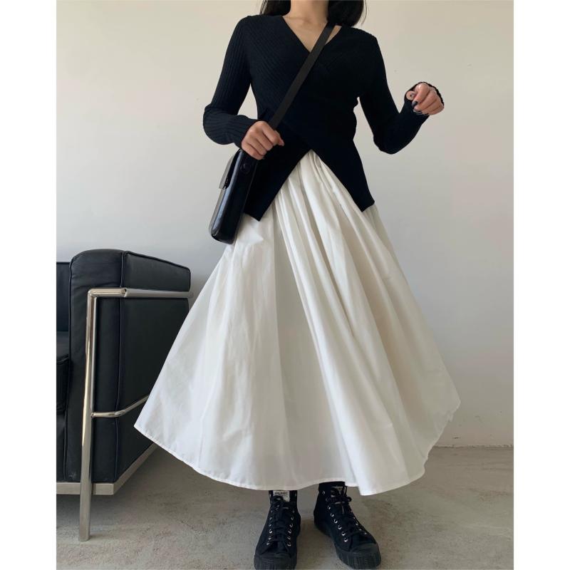 スカート レディース 白 ホワイト プリーツスカート 切り替え ギャザー Aライン ロング丈 上品 きれいめ 大人可愛い 2025 春夏