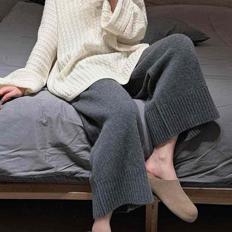 ウールパンツ レディース 細見え 体型カバー 脚長効果 ハイウエスト 9分丈 ゆるシルエット 垂感 楽ちん カジュアル 秋冬 小柄さん向け