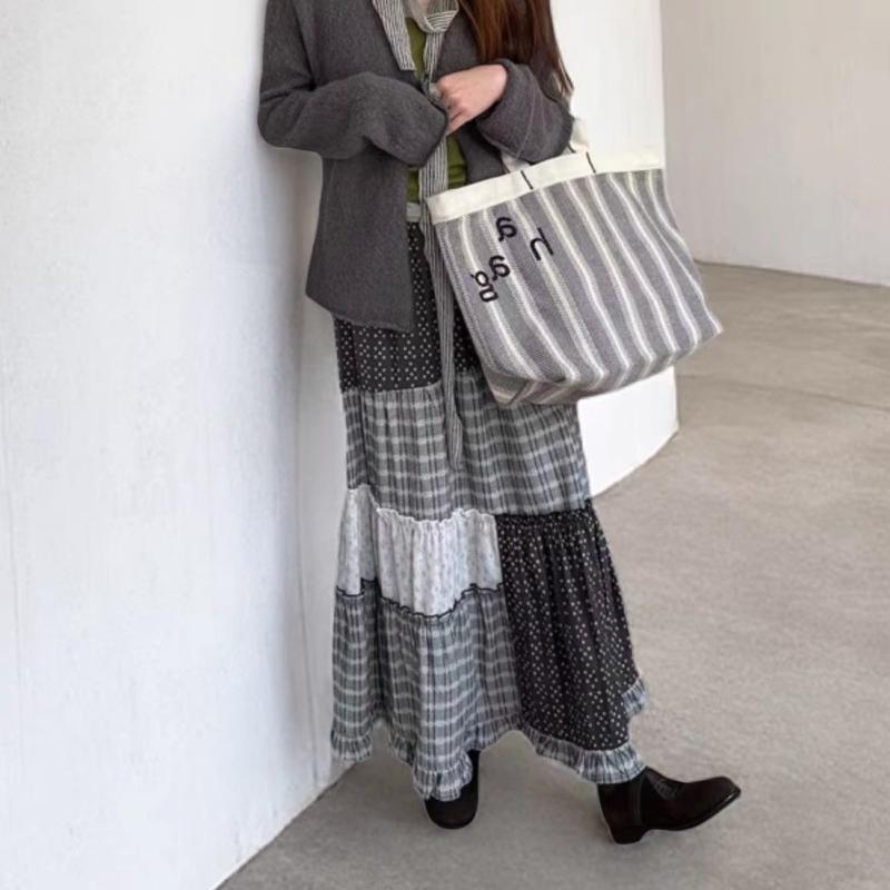 スカート レディース Aライン ミモレ丈 ハイウエスト 細見え 体型カバー 格子柄 切り替え デザイン性 上品 きれいめ 大人可愛い 春夏