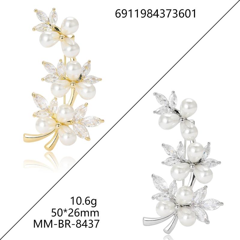 ブローチ レディース 高級感 シンプル ジルコニア パール フラワー デザイン クラシカル 胸花 アクセサリー 飾り ピン