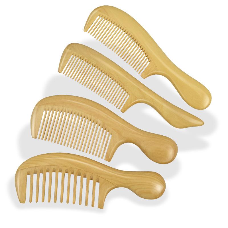 櫛 ユニセックス 黄楊木 天然木製 小型 持ち手付き 細歯 広い歯 巻き髪用 家庭用 ヘアケア 日常使い 滑らかな梳き心地 静電気防止 木の温もり 丁寧な仕上げ(4.0)