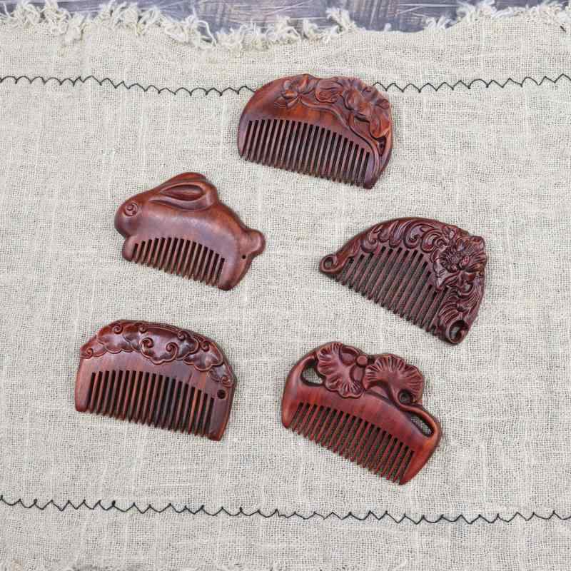 櫛 女性用 紫檀木 彫花 かわいい 8cm ポータブル バッグ収納 美観 実用 天然素材 携帯小物 ヘアアクセ..