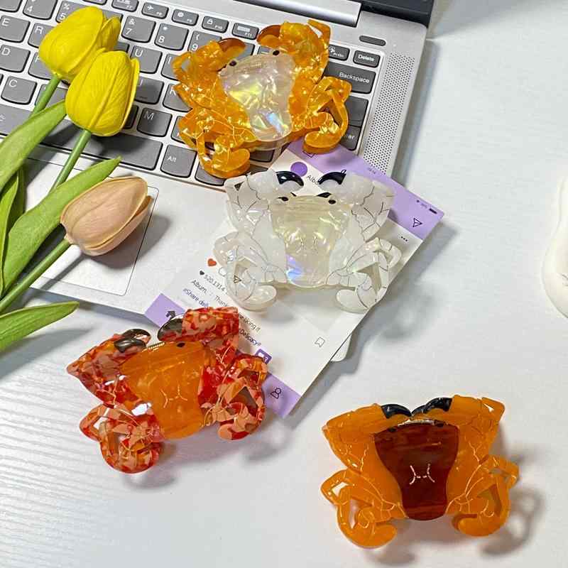 Rakuten - レディース ヘアクリップ 海洋モチーフ かわいい 蟹型 抓夹 サメ型 切り替えカラー アセテート ファッション アップヘア用 ヘアアクセサリー