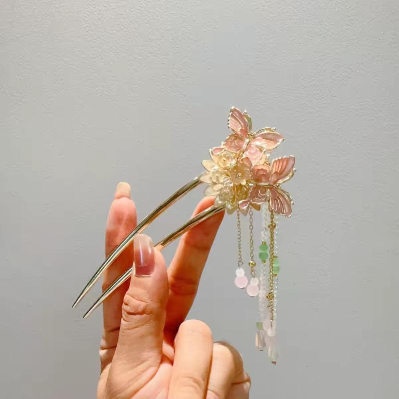 ・素材: アロイ・スタイル: 日韓風・形状: U字型・加工: メッキ・色: ピンク・デザイン: バタフライ