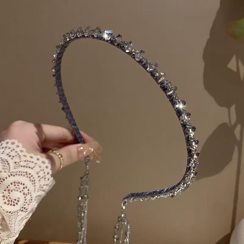 ヘアバンド レディース 韓国 手作り 水晶 ビーズ タッセル ジルコニア かわいい フリンジ ヘアクリップ 髪飾り 頭飾り アクセサリー