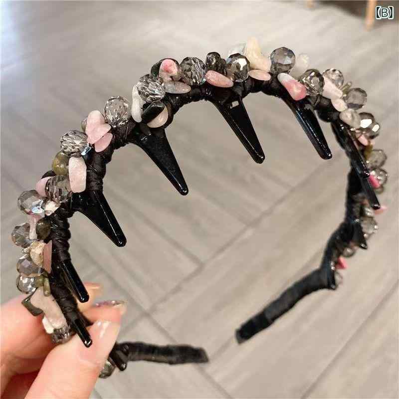 くらしのセロネのヘアバンド レディース フレンチスタイル 手作り キラキラストーン 歯付き 防滑 おしゃれ ヘアアクセサリー 女性用 日常使い 華やか ヘアクリップ 髪留め ファッション小物 春夏秋冬 通年｜アングル3