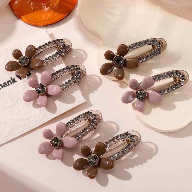 レディース ヘアクリップ 高級感 花 デザイン 水滴 ジルコニア ポニーテール 大型 シャーク 一文字 髪飾り アクセサリー