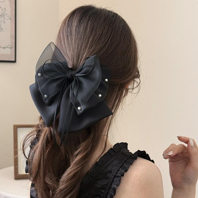 ヘアクリップ レディース 蝶結び シンプル 高級感 ボリュームアップ 頭頂高く見せ ポニーテール 後頭部用 髪飾り...