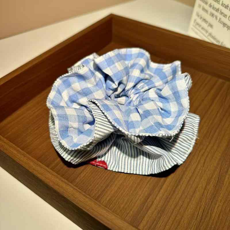 ヘアゴム レディース 韓国風 高級感 ブルー チェック柄 太め レトロ 万能 ヘアアクセサリー 髪結び 頭绳風 スタイリング アクセント 日常使い 通勤 通学 デイリー コーデ 簡単アレンジ 柔軟素材 耐久性 快適フィット 人気デザイン トレンドアイテム