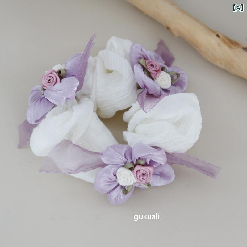 ・素材: シルバー・種類: ヘアバンド、ヘアリボン・スタイル: スイート、子供用・カラー: 紫花米白シュシュ, 白花紫シュシュ・ディテール: 蝶結び