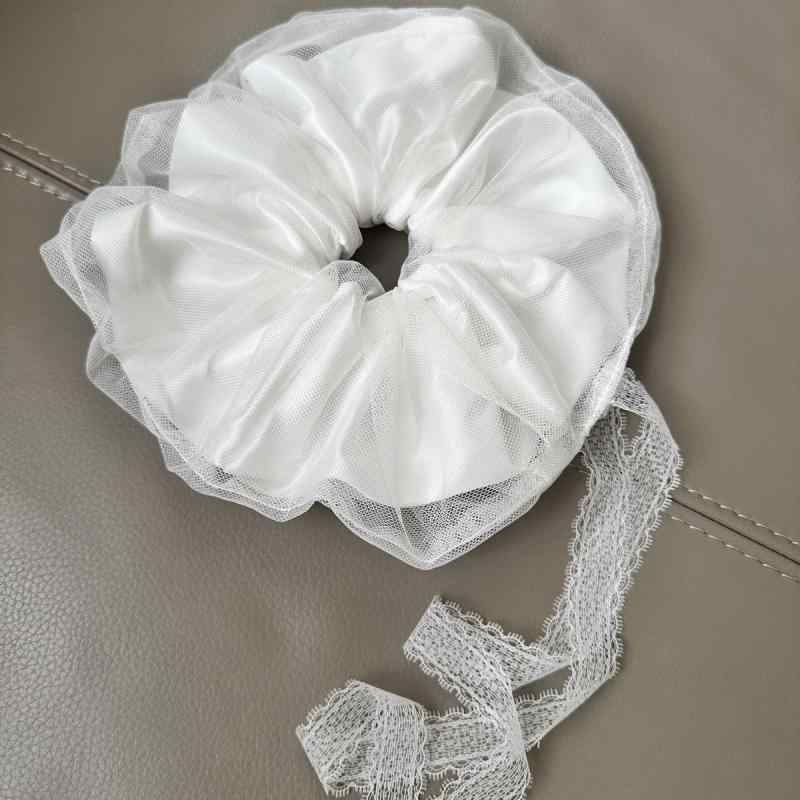 ・素材: シルク・色: 白・加工: 手作業・スタイル: インフルエンサー風・款式: ルーズタイプ・形状: 大きなヘアリング・流行要素: リボン付きヘアリング