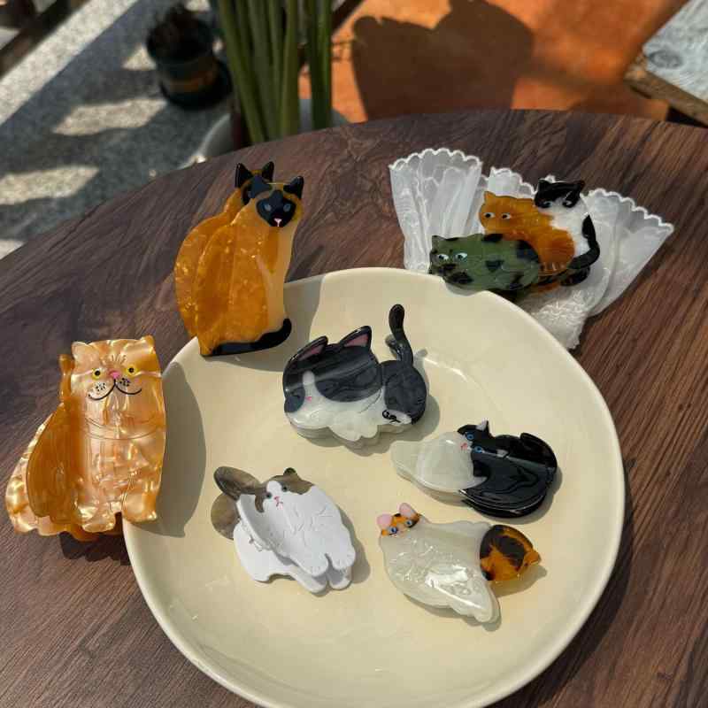 ・素材: アセテート・デザイン: 猫・加工: 手作業・分類: つかみクリップ・スタイル: ナチュラル・スタイル分類: 清新甘美・カテゴリ: ヘアアクセサリー・対象: 女性用・流行要素分類: 動物