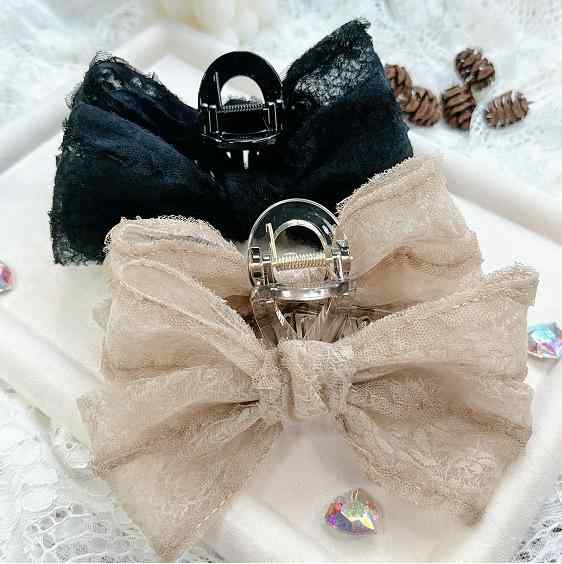 ・素材: 布地・色: ブラック14cm、キャメル14cm・加工: 手工製作・タイプ: シャーククリップ・流行要素: レース・スタイル: 韓国風・スタイル分類: 清新スイート・カテゴリ: ヘアアクセサリー・対象: 女性用・要素分類: 自然