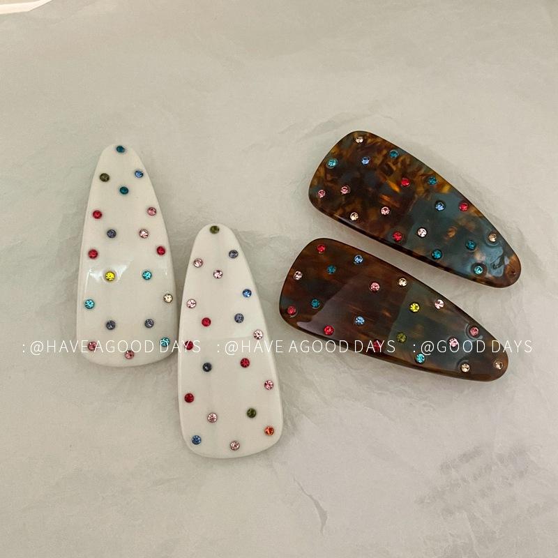 ヘアクリップ レディース かわいい 水玉柄 ラインストーン カラフル アセテート BBクリップ サイドクリップ バナナクリップ ヘアアクセ..