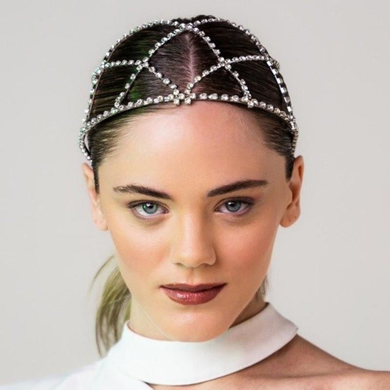 Rakuten - ヘアアクセサリー レディース シンプル 高級感 結婚式 新婦 ラインストーン フリンジ チェーン 網状 デザイン