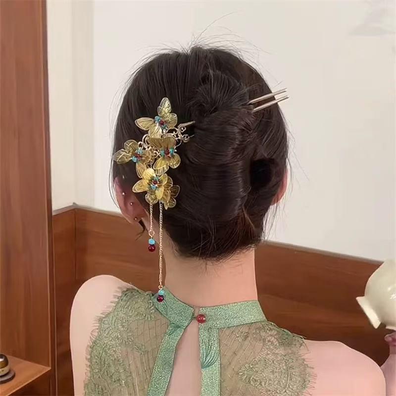 ・素材: 合金・スタイル: 新中式・形状: 動物/生肖・加工: メッキ・色: 蝶・流行要素: 蝶・カテゴリ: 頭飾