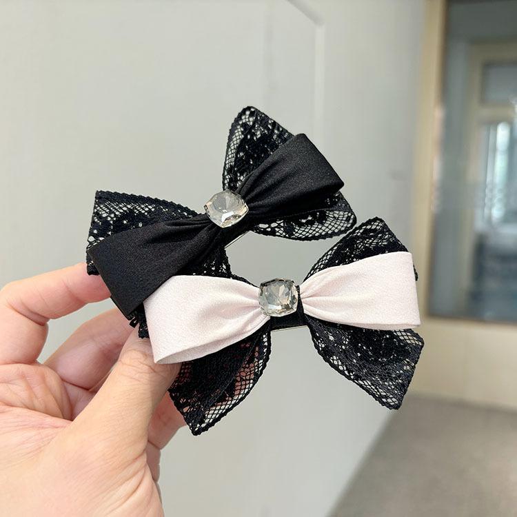 ヘアクリップ レディース サテン レース 蝶結び ラインストーン レトロ 高級感 スプリング トップ 精巧 ファッション 髪飾り 女性用 アクセサリー ヘアアクセ