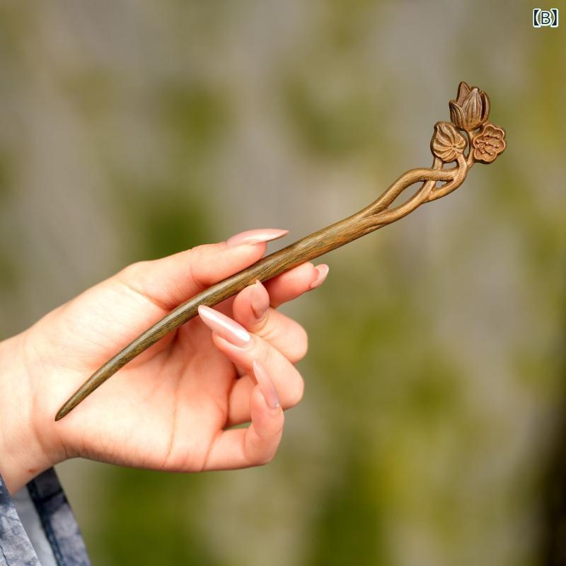 かんざし 女性 古風 中華風 紫檀木 アップヘア 漢服 チャイナドレス 気質 ヘッドアクセサリー 伝統 木製 髪飾り 簪子 スタイル アクセ