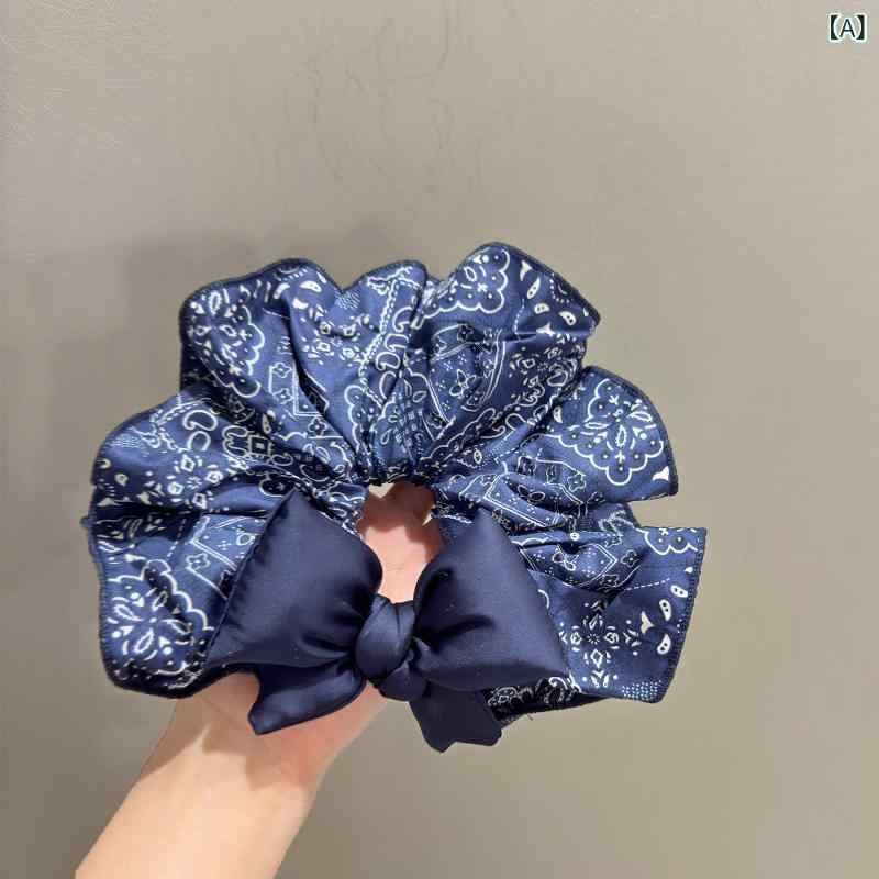 ヘアゴム レディース 紺色 トーテム柄 綿 蝶結 かわいい スタイリッシュ ファッション ヘアアクセサリー 日常使い トレンド コーディネート アクセント アイテム