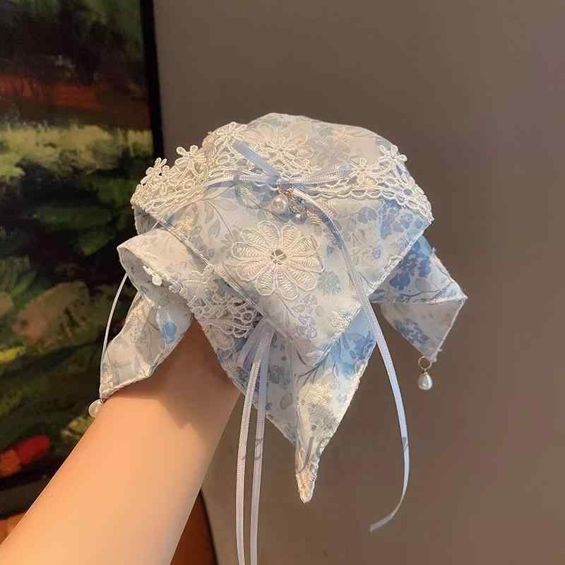 ・素材: 布地・タイプ: 馬尾クリップ・カラー: ブルー・装飾: 蝶結び・スタイル: スイート・対象: 女性