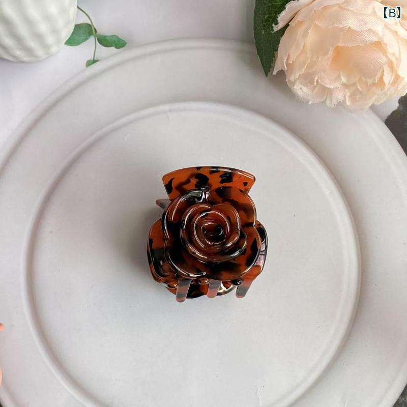 ヘアアクセサリー レディース バラ 花苞 モチーフ シャーククリップ ヘアピン シンプル デザイン アセテート 素材 多色 カラー フランス スタイル ハーフアップ ディスクヘア アップヘア 女性