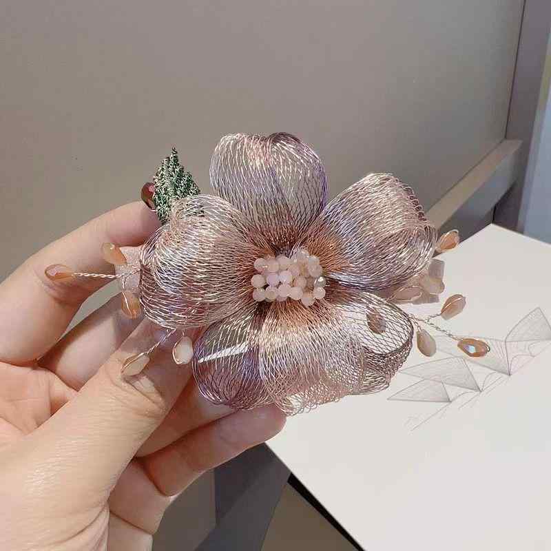 ・素材: 銅線・スタイル: 古風・加工: 手作り・種類: バネクリップ・色: ピーチピンク・流行要素: 花・スタイル: 田園風・スタイル分類: 清新甘美・カテゴリ: ヘアアクセサリー・対象: 女性