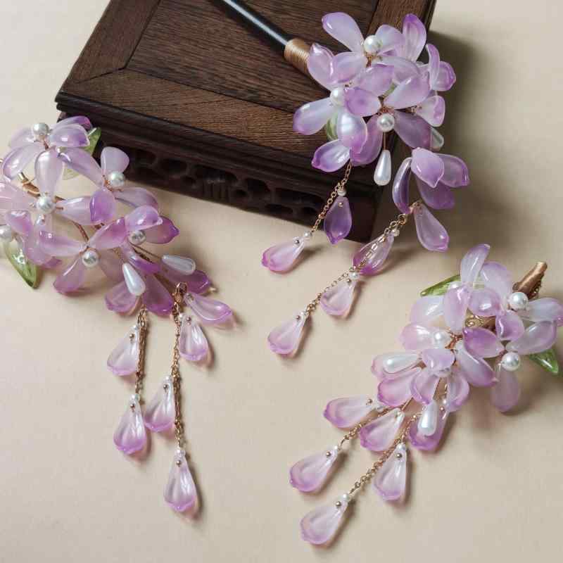 ・素材: ガラス/ルリ・スタイル: 古風・形状: 花卉・カラー: 天然黒檀木,銅,発夾