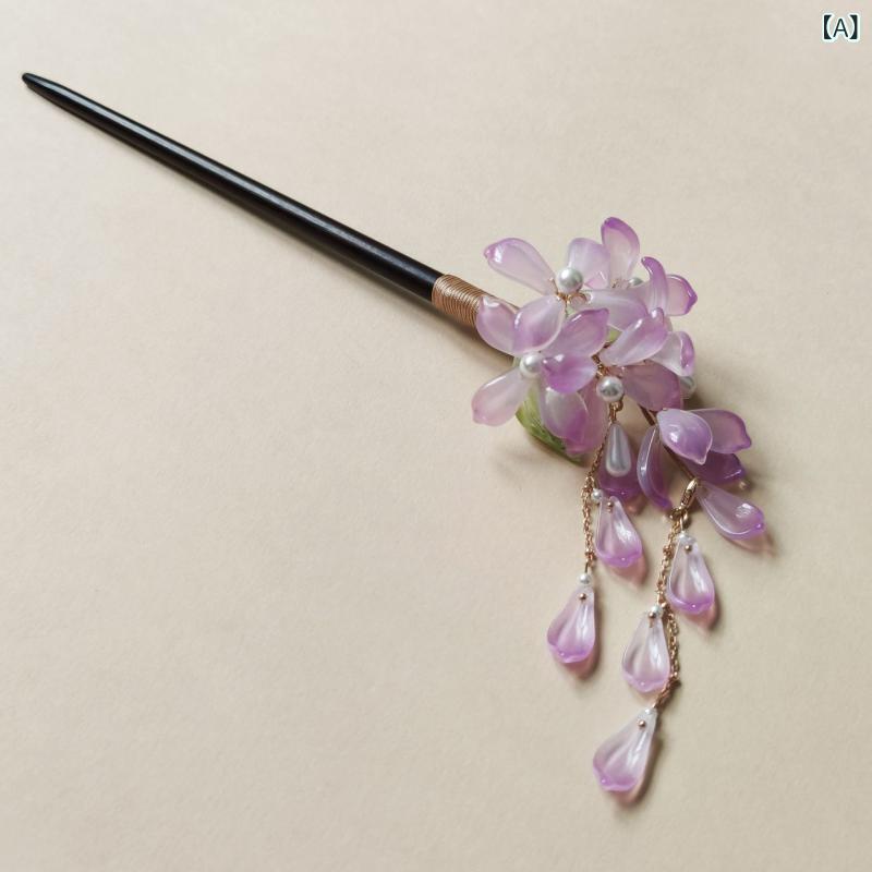 簪 レディース 古風 ヘアアクセサリー チャイナドレス 配飾 紫藤花 手作り 飾品 モダンスタイル