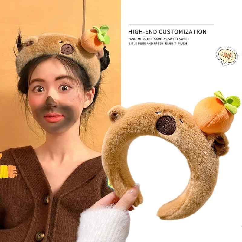 ヘアバンド レディース かわいい カピバラ ぬいぐるみ風 ユーモラス インフルエンサー 幅広 洗顔 パック用 高め位置