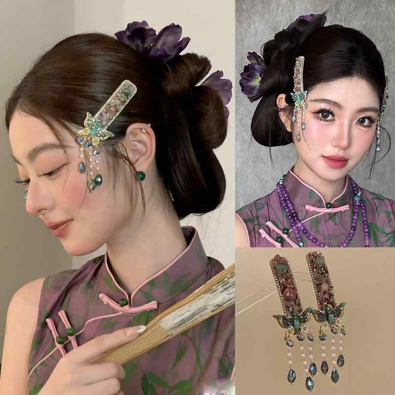 ヘアクリップ レディース サイド 前髪 ウェディング エスニック風 シルバー タッセル ラインストーン かわいい 超仙女 流蘇 水钻 新中式 民族风 新娘頭飾