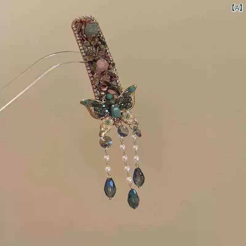 ヘアクリップ レディース サイド 前髪 ウェディング エスニック風 シルバー タッセル ラインストーン かわいい 超仙女 流蘇 水钻 新中式 民族风 新娘頭飾