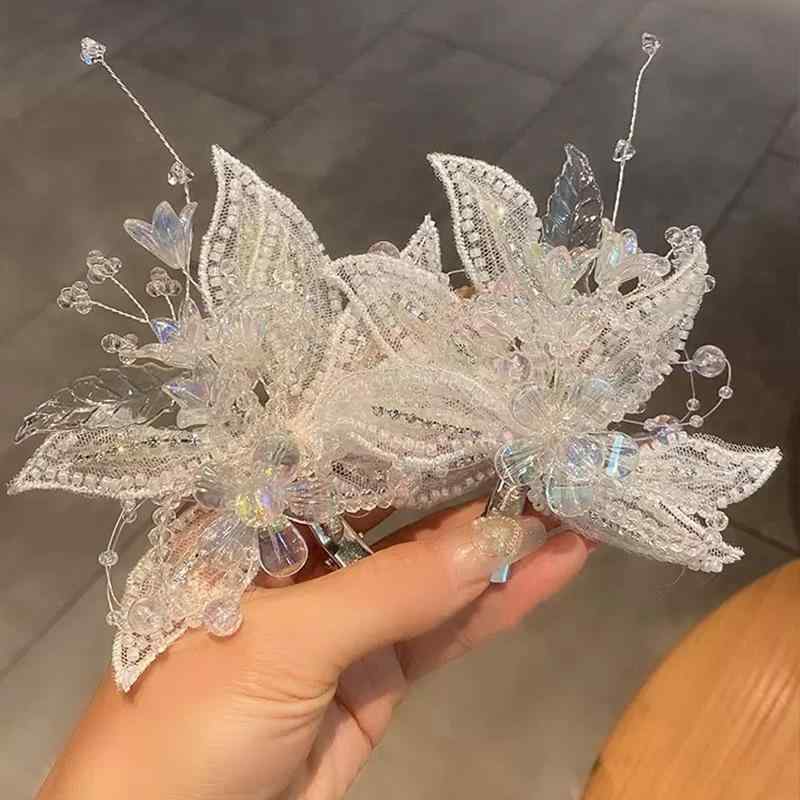 ヘアアクセサリー レディース ヘアクリップ ヘアピン 薄紗 蝶の羽根モチーフ 森ガール 仙女風 パール 古風 ファンタジー かわいい 軽やか 幻想的 神秘的 頭飾