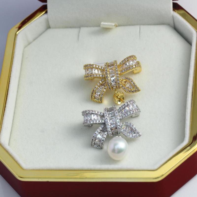 レディース ブローチ ジルコニア 蝶結び パール 金メッキ 胸花 アクセサリー DIY パーツ ファッション 装飾 精美 デザイン
