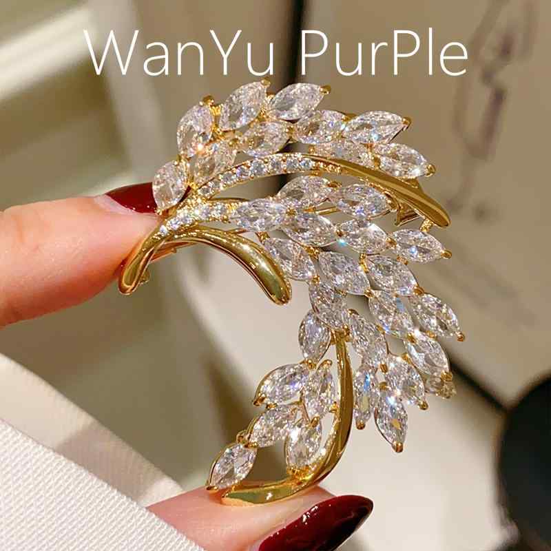 ブローチ レディース 秋冬 麦穂柄 ジルコニア 輝く 胸花 小衆デザイン 女性気質 百搭 高級感 アクセサリー