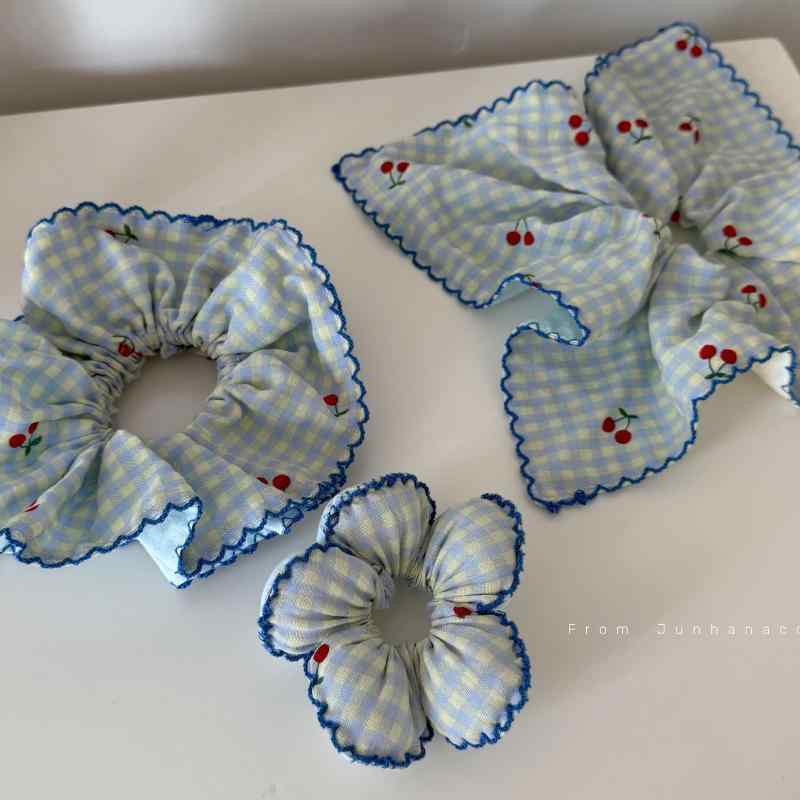 ・加工: 手作業・種類: ヘアゴム・色: 2#青格子, チェリー・スタイル: ファッションOL, 通勤・カテゴリ: ヘアアクセサリー・対象: 女性・流行要素: 線条, 幾何