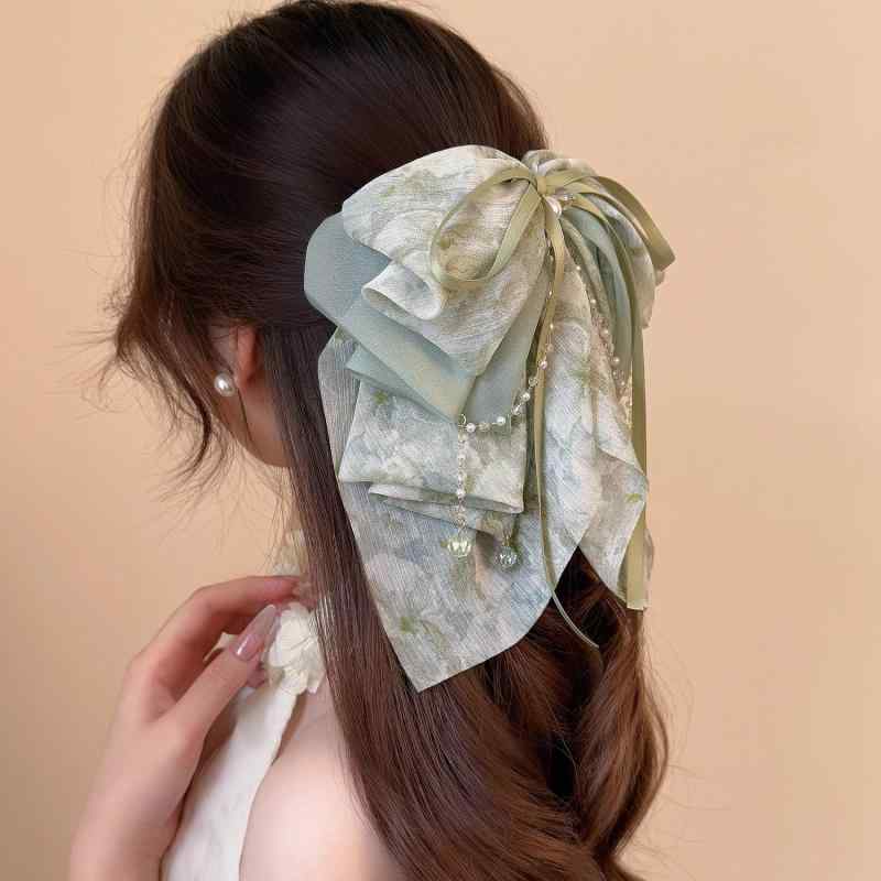 ・素材: レース・色: グリーン・スタイル: シンプル・加工: プリント・種類: つかみクリップ・流行要素: 蝶結・スタイル分類: 清新甘美・カテゴリ: ヘアアクセサリー・対象: 女性用