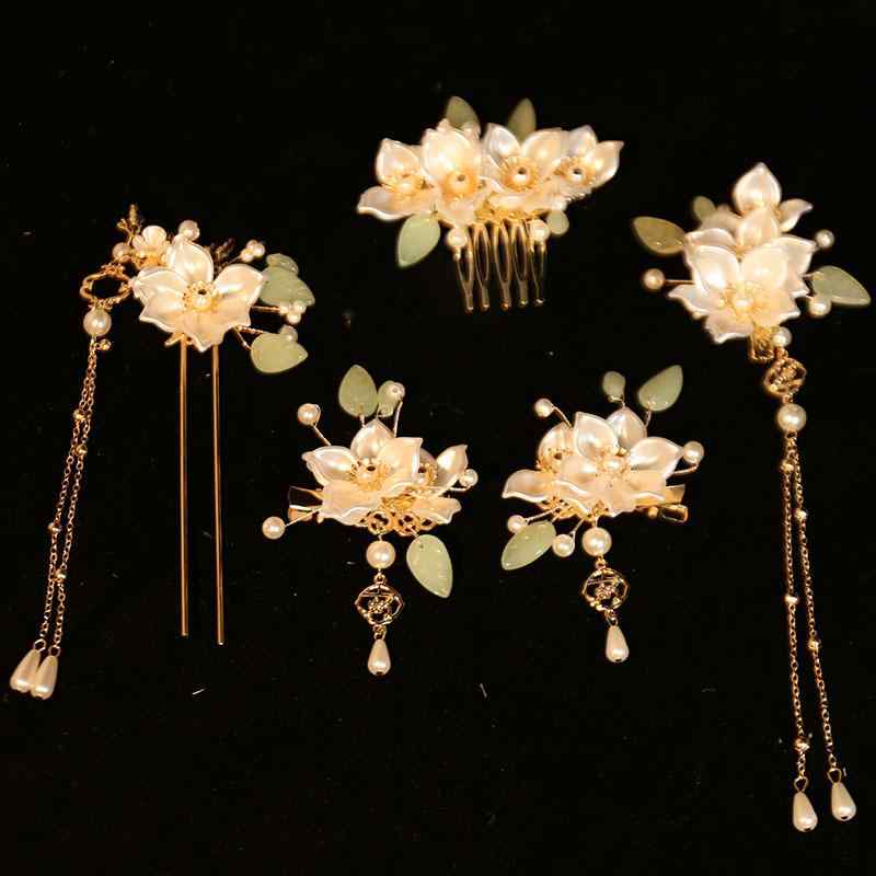 髪飾り レディース 漢服 ツバキ 流蘇 揺れる簪 古風 仙女風 ヘア冠 フルセット ヘアピン ヘアクリップ 古装アクセサリー 伝統風 女性用 装飾品 簪子 発簪 步摇 超仙 女古装 全套 発飾