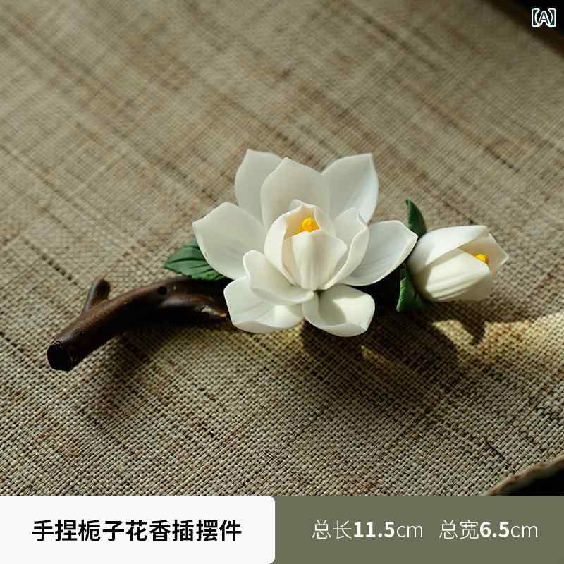 香立て 栀子花 手捏り 陶器 筆置き 書斎 毛筆 デスクトップ 茶道 置物 線香底座 香插 桌面 摆件