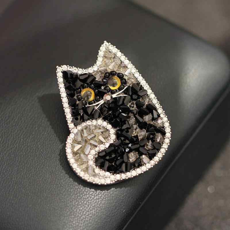 Accessories Supplies - ブローチ 男女兼用 かわいい 黒猫モチーフ 双色水晶 ツートンカラー 電気メッキ加工 精巧デザイン ファッションアクセサリー 動物ピン ペットモチーフ