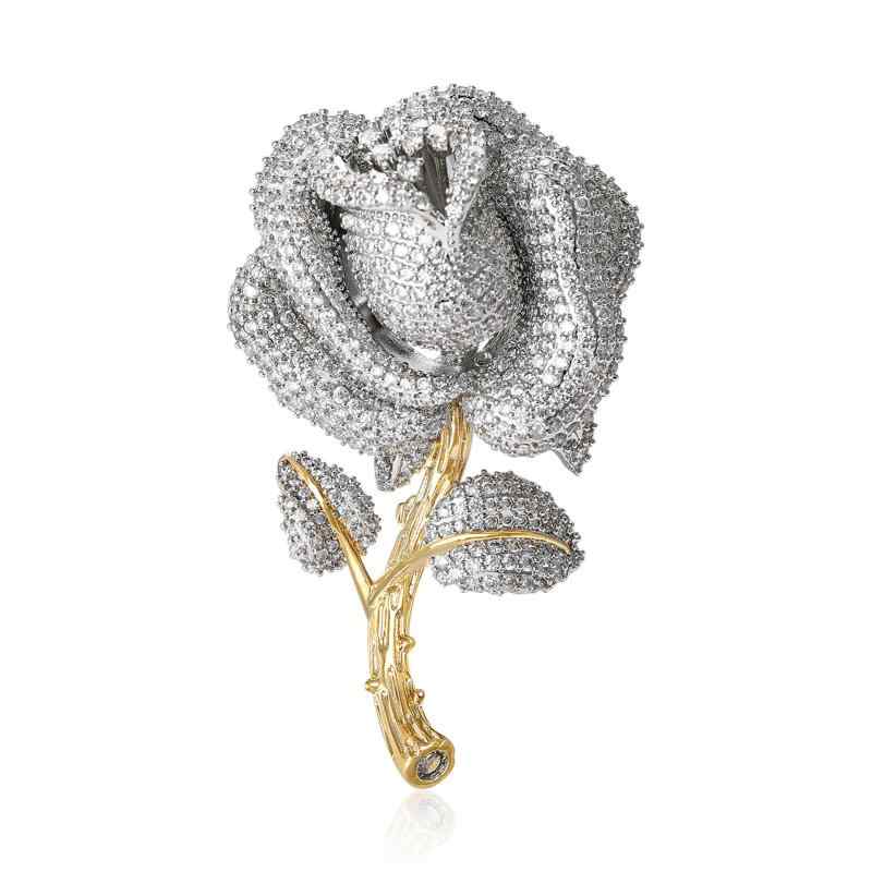 ブローチ 男女兼用 高級感 ファッション 微細ジルコニア バラ花 精緻 ツーカラー 電気メッキ加工 スー..